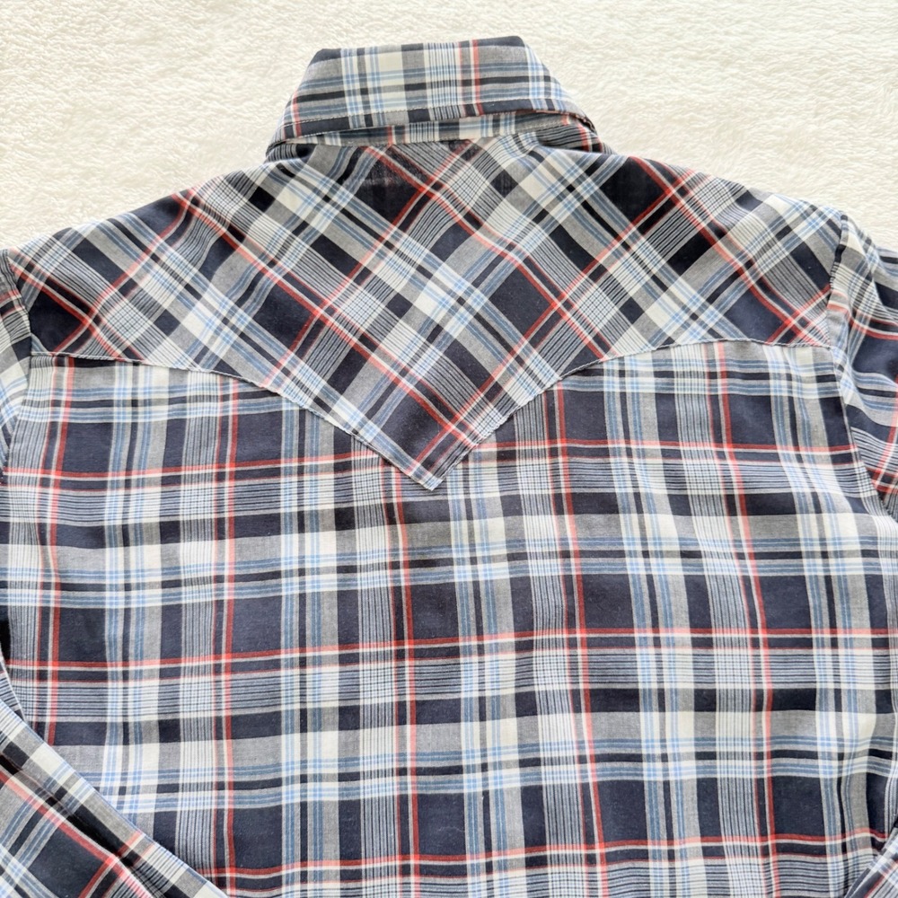 Levi Strauss & Co Western Pearl Snap Shirt Men's Small Blue Plaid Lg Sleeve USA - Picture 8 of 10